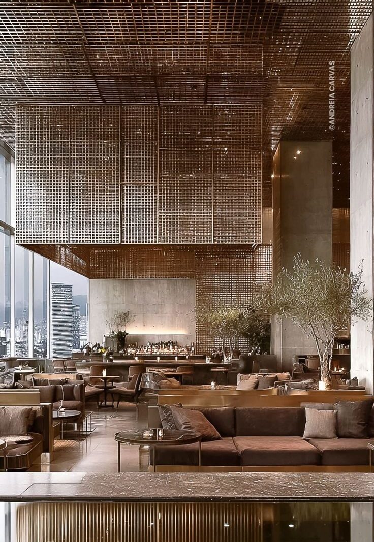 Renderização conceitual de restaurante de hotel cinco estrelas com vista panorâmica