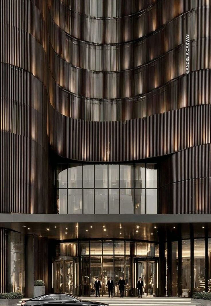 Fachada de hotel com marquise de entrada